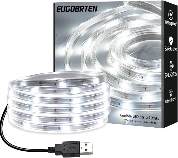 10ft USB LED Rope Light, Waterproof Flexible Strip, Warm White Light, Suitable for Outdoor Camping and Indoor Decor (Battery Box Not Included)