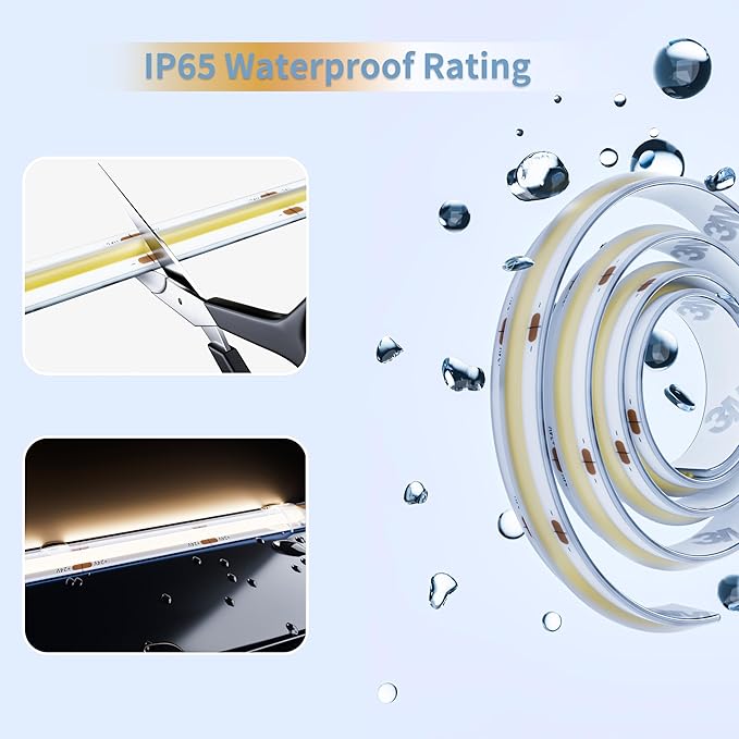 PAUTIX COB LED Strip Light IP65 Waterproof Natural White 4000K,UL-Listed 20ft/6.1m CRI 90+ Super Bright 24V LED Tape Light for Cabinet/Home/Office DIY Lighting Projects(Adapter & Dimmer Not Included)