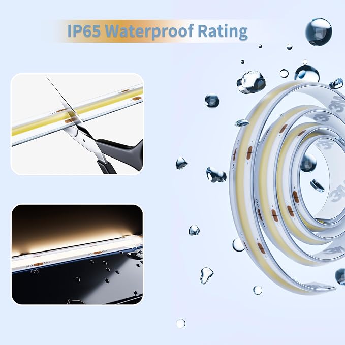 PAUTIX COB LED Strip Light IP65 Waterproof 32.8ft/10m 5040LEDs Natural White 4000K,High Lumen Flexible CRI93+ LED Tape 24V Super Bright,for Home&Office Lighting Project(Adapter&Dimmer Sold Separately)