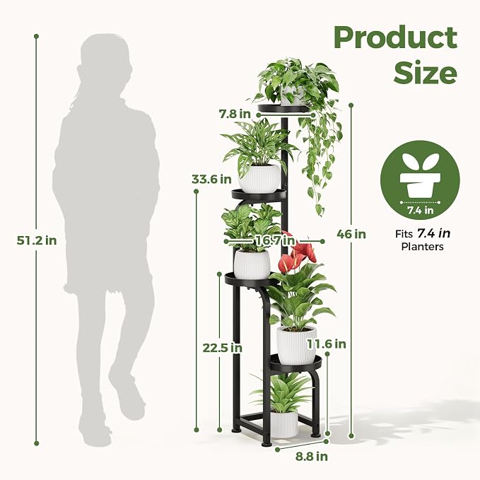 Bamworld Tall Plant Stand Indoor Outdoor Corner Metal Flower Pot Stands | 4 Tier Heavy Duty Plant Shelf for Multiple Plants Plant Table for Patio Garden Balcony Living Room Bedroom(Patent Design)