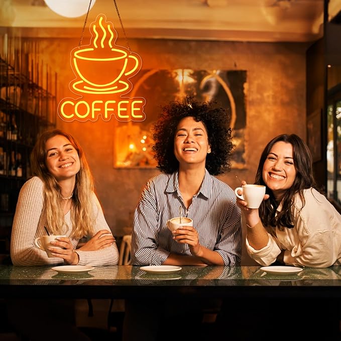 Coffee Neon Sign for Wall Decor Dimmable Modern Led Sign for Cafe Shop, USB Powered Coffee Cup Neon Signs Light Up for Cafe Station Accessories Art Decor Party Decorations(15.7 * 12.8inches)