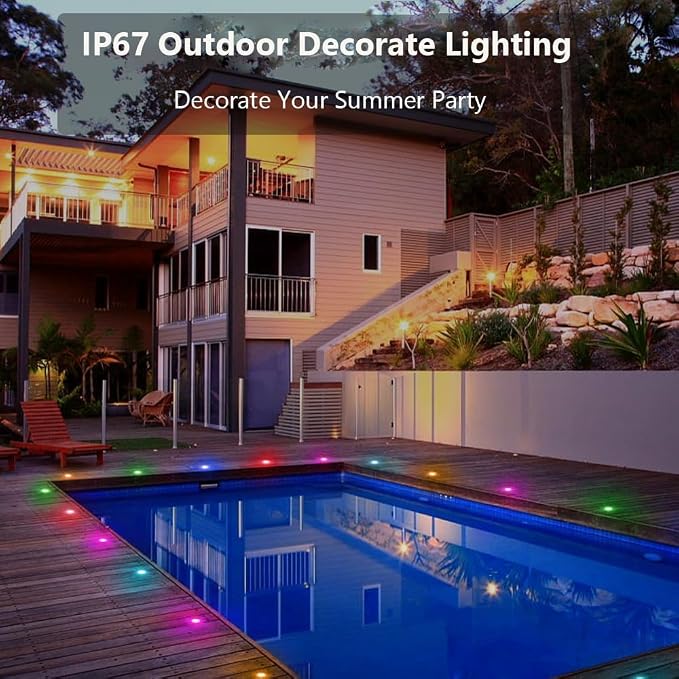 Sumaote LED Deck Lights Kit, 30 Pack 1.22" WiFi Smart RGBW+IC Multicolor | Recessed Low Voltage 12V IP67 Waterproof, App Control Dynamic Color Changing, for Outdoor Step Stair Garden Yard Landscape