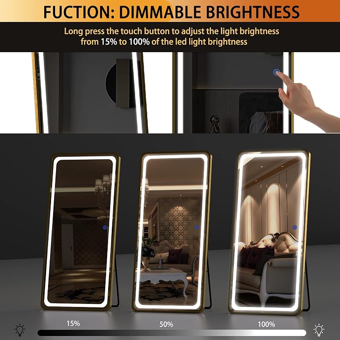 Hasipu Full Length Mirror with Lights, 71" x 28" LED Floor, Full Body Dressing Standing, Hanging Mounted Mirror, Round Black