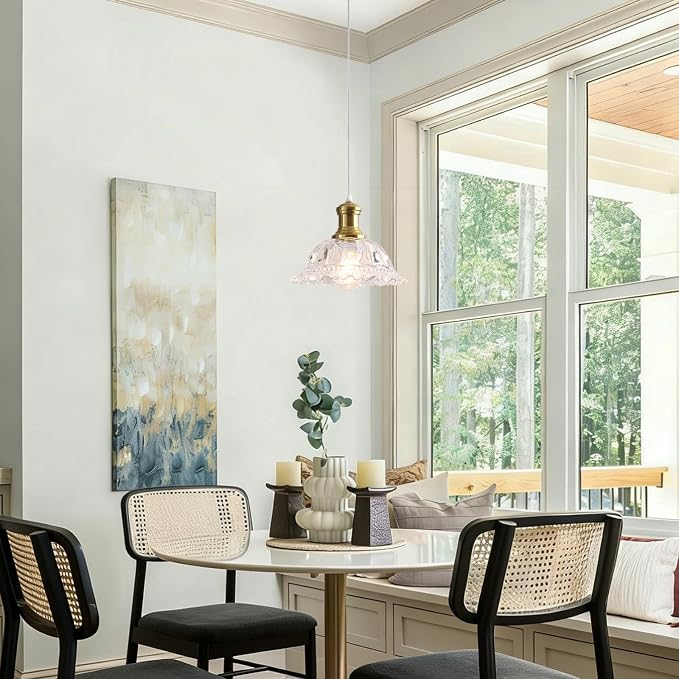 Gold Pendant Light, Vintage Pendant Light Fixture with Clear Glass Shade, Champagne Bronze Pendant Lighting for Kitchen Island, Dining Room, Bedroom, Living Room, Entryway, Hallway