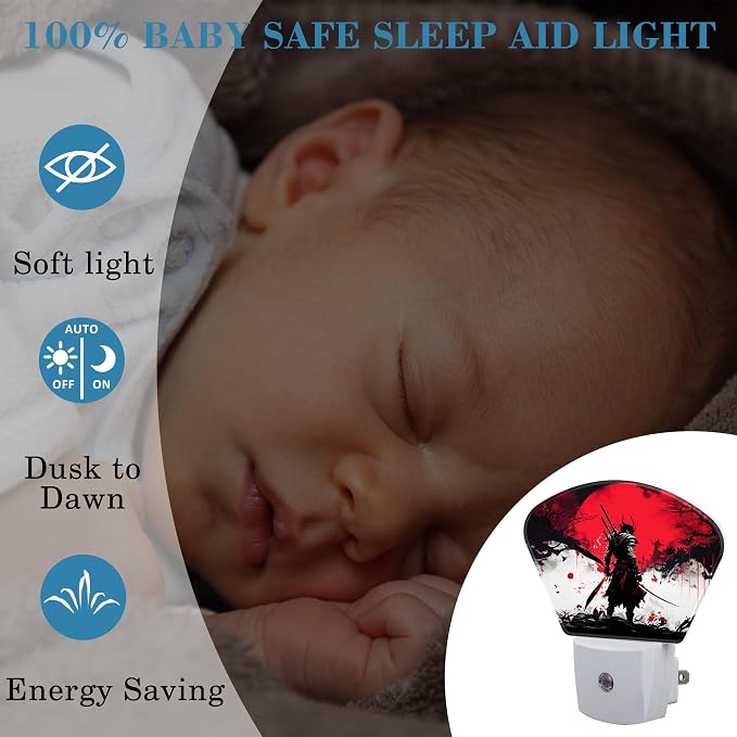 Japanese Cool Samurai Night Light Samurai Nightlight Plug into Wall with Dusk to Dawn Sensor for Kid Girls Boys Women Men Room, Hallway, Kitchen, Bathroom, Stairs Decor
