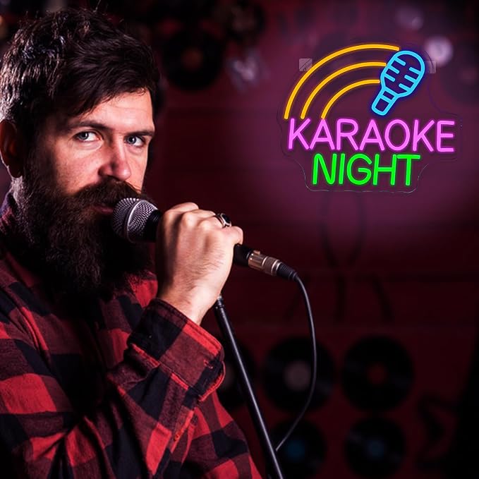 Karaoke Night Neon Sign Dimmable Live On Air Neon Light Sign for Wall Decor Karaoke Bar Led Signs for Business Bedroom Live House Man Cave Pub Studio Party Art Decor 15" x 12.6"