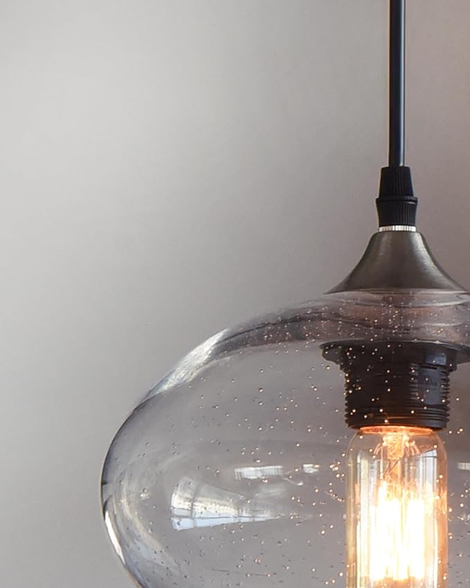 ARIAMOTION Pendant Lights Kitchen Island Hand Blown Glass Hanging Light Fixtures Modern Rustic Clear Seeded Bubble Sink Coffee Table Bedroom Dining Room Oval Lamp 9.4 inch Diam