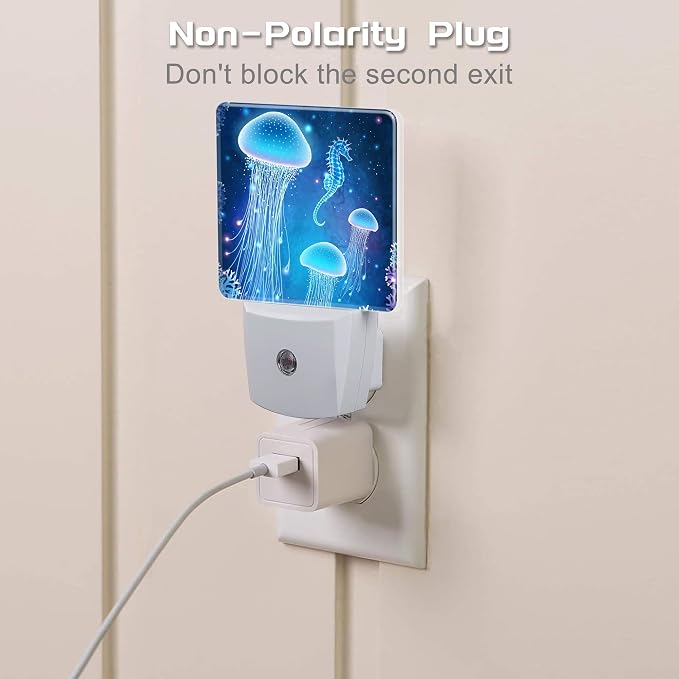 Magic Glowing Jellyfish and Seahorse Night Light Plug into Wall,Beautiful Undersea World Dusk to Dawn Night Light Plug in,0.5w Energy Saving Sleep Friendly NightLight for Kids Boys Girls Home Decor