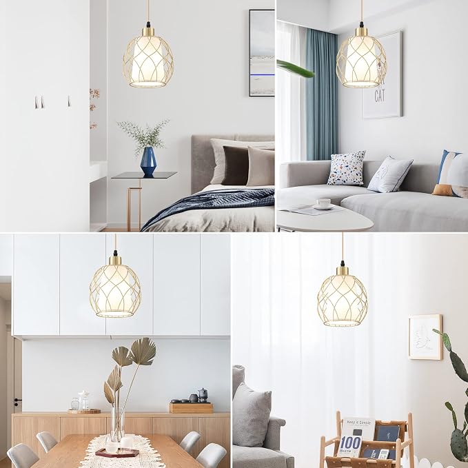 Plug-in Pendant Light, Hanging Lamp with Linen Shade, 15ft Golden Cotton Cord, Plug-in Light Fixture for Bedroom (Bulb Included)
