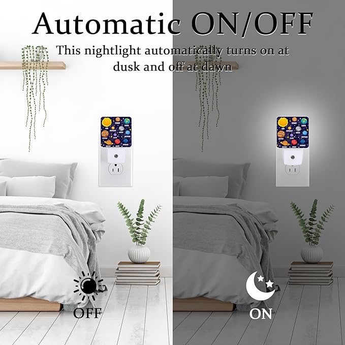 Colorful Planet Space Night Light, Plug-into Wall Solar System Nightlight Lamp with Dusk to Dawn Sensor, Led Lamp 0.5W Energy Efficient for Boys Girls Adults Home Decor