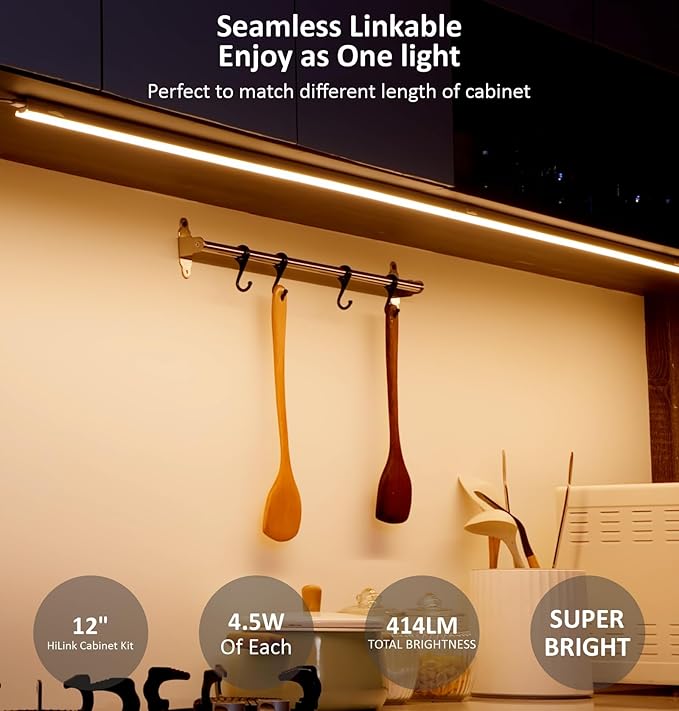 Under Cabinet Lighting Plug in, 12 Inch 1 Pc, Linkable AC120V 3CCT 3000K/4000K/5000K Ultra Slim, LED Under Cabinet Lights for Counter Light, Kitchen, Shelf, Sink, Workshop, Desk，White