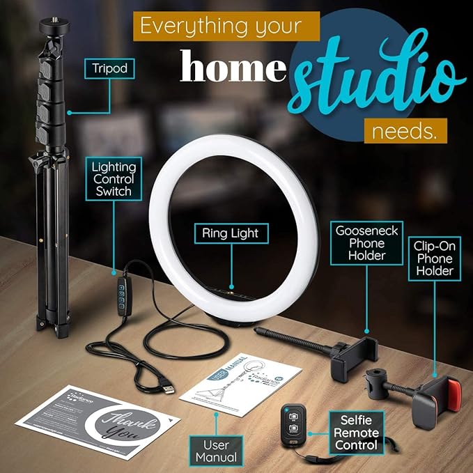 GearLight 12" LED Ring Light Stand and Phone Holder - Selfie Light Tripod w/Adjustable Height and Lighting Modes for TikTok, YouTube, Zoom, Video Recording, Computer, Makeup & Photography