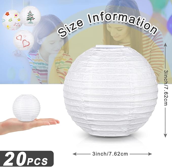 20 Pcs Chinese Japanese Paper Lanterns 3 Inches Decorative Hanging Ball Paper Lanterns Lamps for Wedding Birthday Party Shower Home Decorations(White)