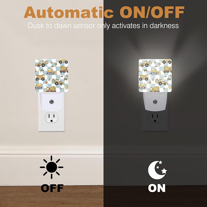 Night Lights Plug into Wall, Grid Excavator Night Light with Dusk to Dawn Smart Sensor for Bedroom Bathroom Hallway Kitchen, Led Nightlights for Boys Girls Women Men