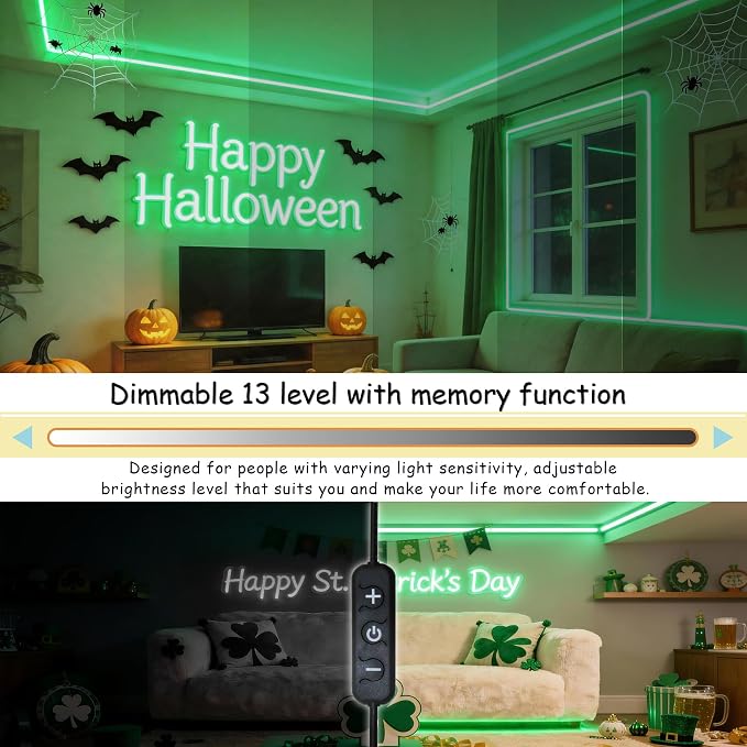 Green Led Lights Strip Halloween Decorations Indoor Rope Lights Easy DIY Cuttable Strip Lights for Room Bathroom Living Room Kitchen Ceiling Wall Vanity Mirror Decor