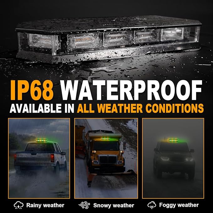 ASPL 16.5 Inch Roof Top Beacon Emergency Strobe Light 56 LED Magnetic Warning Caution lights bar Traffic Hazard Plow Light for Trucks Vehicles Construction Snowplow (Amber/Green)