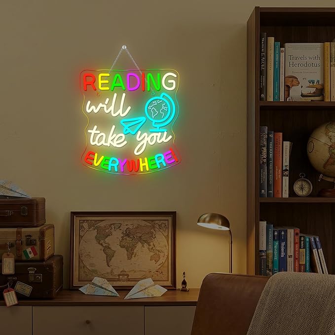 Study Neon Signs Reading Will Take You Everywhere Neon Sign Classroom Wall Decor Light Up Reading Corner Bedroom LED Learn Lights for Teens Room Books Lover Gifts for Teachers