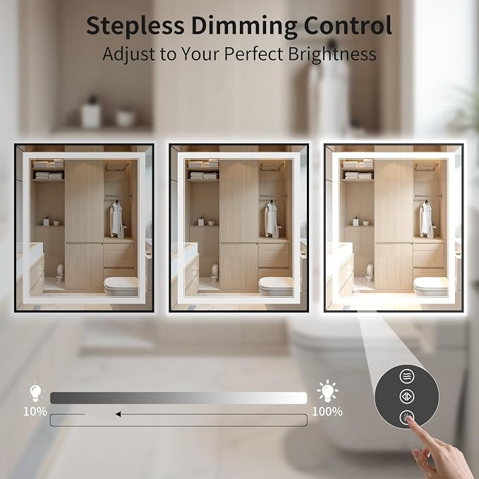 30"x36" LED Bathroom Mirror with Lights, Front & Backlit, Anti-Fog | Lighted Mirror with Dimmable, Aluminum Frame, 3 Color Temperature, CRI 90+, Touch Control with Memory, HD Tempered Glass