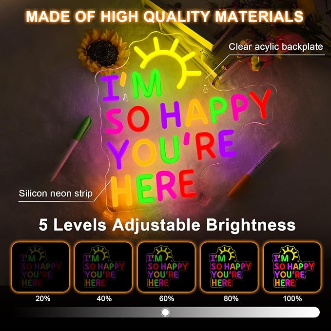 I Am So Happy You're Here Neon Sign Classroom Neon Signs for Wall Decor in Library Bookshelf LED Reading Light Up Signs for Classroom Reading Light Sign Bookish Decor Gifts for Teachers