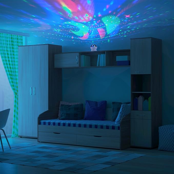 Globe Electric 13766 LED Integrated Color Changing Space Projector Night Light, 4 Interchangeable Projection Patterns, Removeable Dome Diffuser, USB or Battery Powered, Bulb Not Included