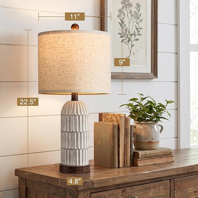 22" Bedside Table Lamps Set of 2, Farmhouse Lamp with USB,Dark Brown | Vintage Nightstand Lamp for Bedroom, Retro Design, Home decor for living Room, Nursery, Home Office, End Side table, Hallway