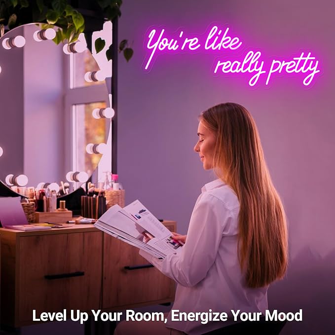 30IN Large You're Like Really Pretty Neon Sign, Dimmable Pink Handmade Led Neon Light for Salons, USB Power Bathroom Bedroom Girls Makeup Room Bachelorette Party Home Birthday Gift