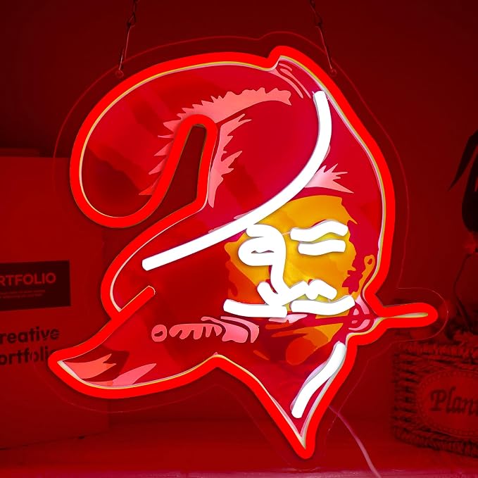 Buccaneers Football Neon Signs Led Sign for Wall Decor Rugby Team Light Up Sign Suitable for Man Cave Office Bar Pub Wall Art Gifts for Teen Boys