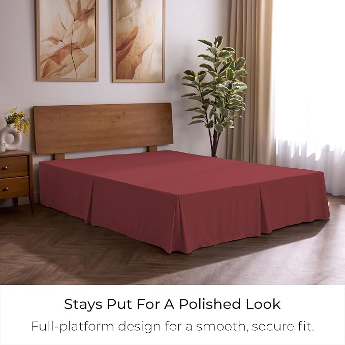 Mellanni Bed Skirt King Size - Tailored Drop Bed Skirting | 15-Inch Pleated Dust Ruffle - Hotel Luxury Bedding - Wrinkle, Fade, Stain Resistant - 1 Bedskirt (King, Brick Red)