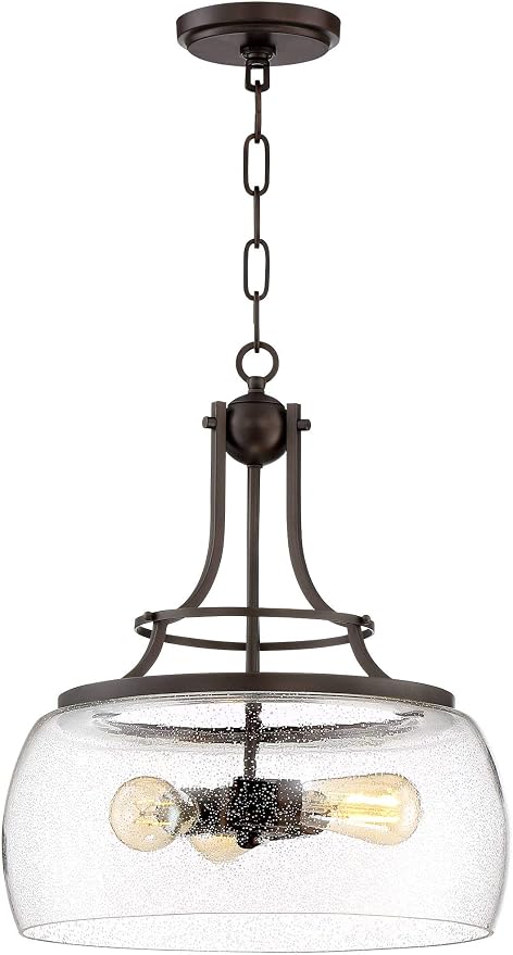 Charleston 16" Wide Painted Bronze 3-Light LED Pendant Light Light Fixture | Iron Chandelier Rustic Farmhouse Clear Glass Shade Dining Room House Foyer Entryway Kitchen Bedroom Living Ceilings