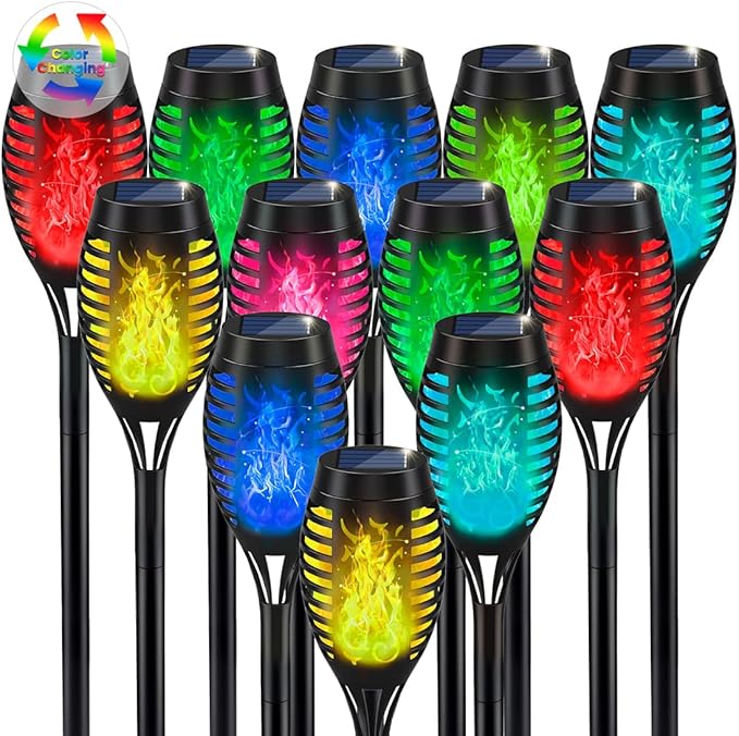 Christmas Decorations Outdoor, Multicolor Flickering Solar Christmas Lights | Flickering Flame Solar Torch Light for Xmas Decor, Solar Powered Christmas lights Waterproof for Yard Pathway Christmas Decor