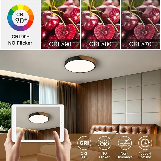 Modern LED Ceiling Light, Brown Walnut Wood Minimalist Flush Mount Ceiling Light Fixture, 4000K Not Dimmable, Circle Lighting Lamp with Acrylic Lampshade for Bedroom Hallway Laundry 15.8"