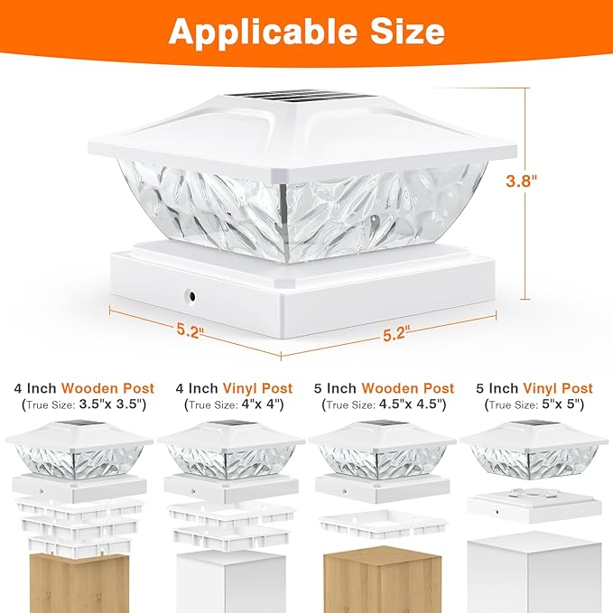 Solar Post Cap Lights Outdoor 6 Pack, 2 Modes Bright Fence Post Solar Lights Outdoor Waterproof, Deck Fence Post Cap Light Solar Powered for 4x4 4.5x4.5 5x5 Posts for Garden Decor