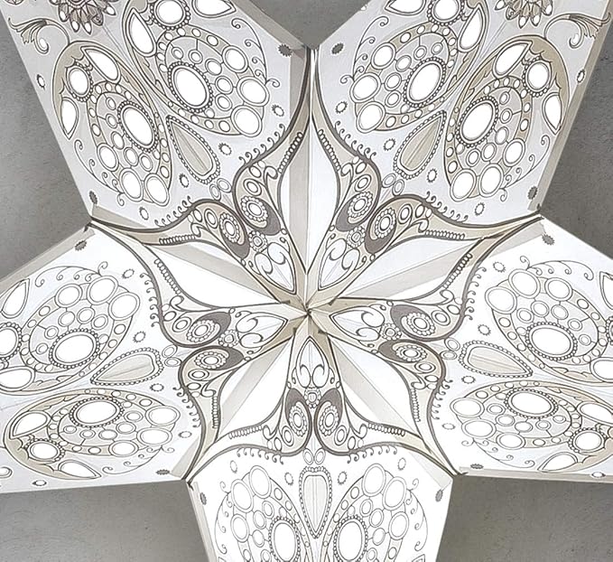 GalaxyArts Paper Star Lantern, 24 Inch Maharani White 3D 5-Point Light-Up Hanging Lamp, Handcrafted Hollow Decoration for Christmas, Weddings, Holidays, Birthday, Indoor Outdoor Party Home Décor