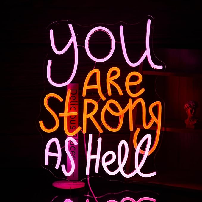 You Are Strong As Hell Neon Sign Dimmable Led Brave Sign Neon Light for Wall Decor USB Power Funny Letters Light Up Sign for Bedroom Kids Room Gymnasium Man Cave Shop Bar