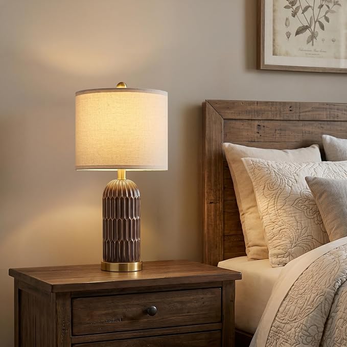 22.5" Bedside Table Lamps Set of 2, Farmhouse Table Lamp with USB A+C Charging Ports, Vintage Nightstand Lamp for Bedrooms and Living Rooms, Mid Century Modern End Table Lamp, Brown and Gold