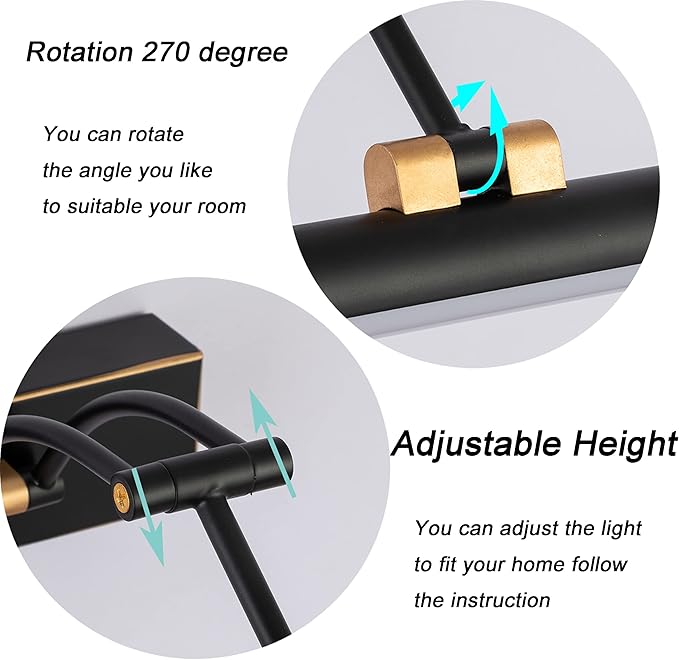Modern Adjustable 270° Rotatable Black Gold LED Vanity Light, 23.6 Inch Black Gold Bathroom Light Over Mirror (5000K White Light)