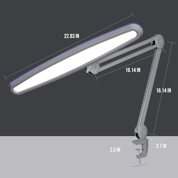 Neatfi XL 2,200 Lumens 20W LED Task Lamp – 23” Ultra-Wide Head | 182 SMD LEDs | 4 Brightness Levels | 3 Light Modes | Eye-Caring, Glare-Free | Adjustable Arm (CCT with Clamp, Silver)