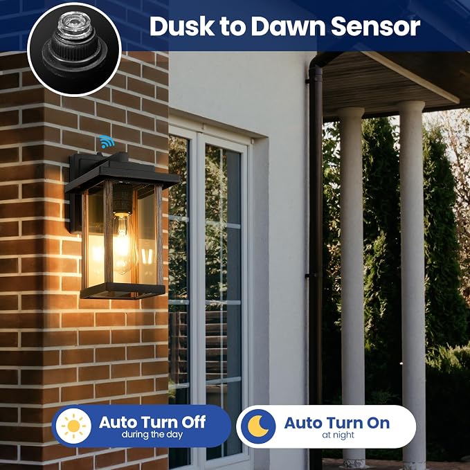 Outdoor Wall Sconce, Dusk to Dawn Outside Porch Light Fixture 2 Pack