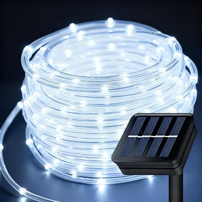 Solar Rope Lights Outdoor Waterproof, 66 Feet 200 LED 8 Modes Fairy Lights String Light, Cool White Tube Light with Solar Panel for Outside Garden Yard Patio Decoration