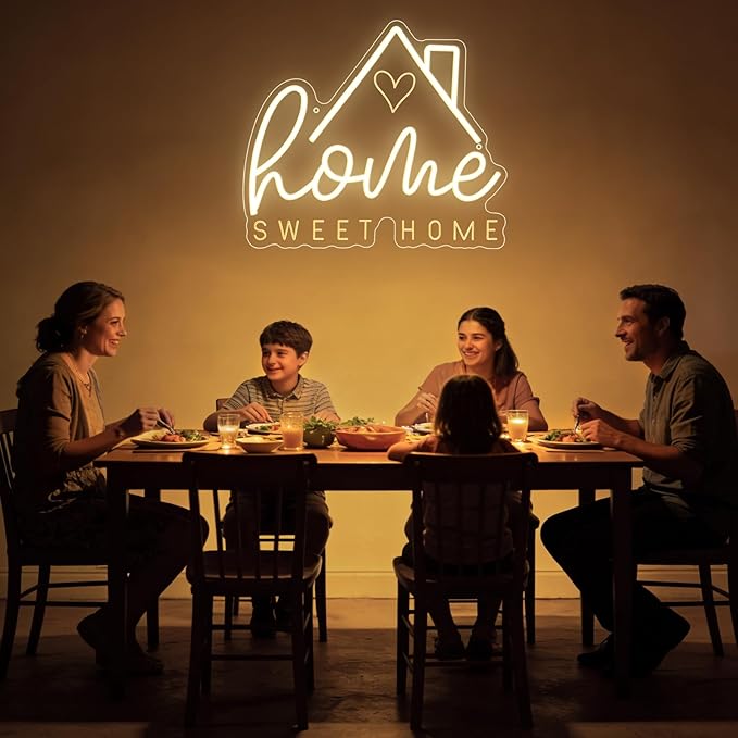 Home Sweet Home Neon Sign for Wall Decor,Warm White LED Signs for Living Room Bedroom House New Home Apartment,House Warming Dimmable Neon Light Gifts for Couple Women Men USB Powered（13"*11"）
