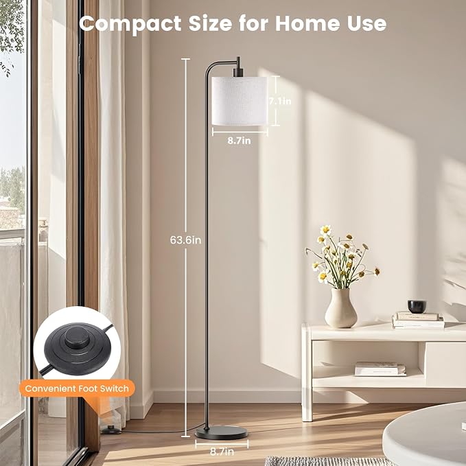 Floor Lamp for Living Room, Tall Standing Lamp with Linen Shade | Dimmable with Remote Control, 3 Color Temperatures, 9W LED Bulb Included, Ideal for Bedroom, Office and Reading Corner