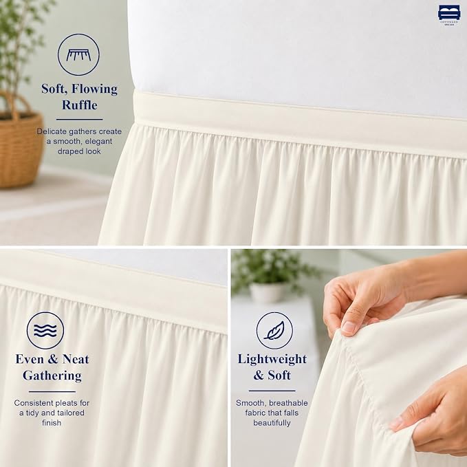 Cottingon Dorm Room Bed Skirt, 100% Microfiber, Ivory, Twin XL-50 Drop