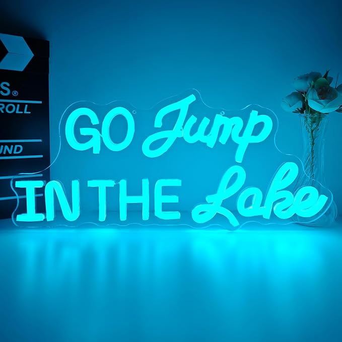 Go Jump In The Lake Neon Sign for Wall Decor Lake House Decor Led Sign for Lake Life Dimmable Coastal Neon Light Up Signs for Bedroom Living Room Lake Life Wall Art Porch Cabin Boat Vacation