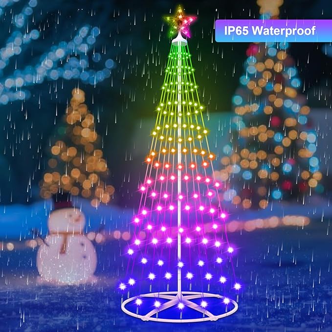 Forlivese 5FT Smart LED Cone Tree Light, USB Powered Valentine's Day Lights with App & Remote, DIY, Color Changing, Music Sync, Waterproof Outdoor Lighted Tree for Yard Porch Valentine Day Decoration