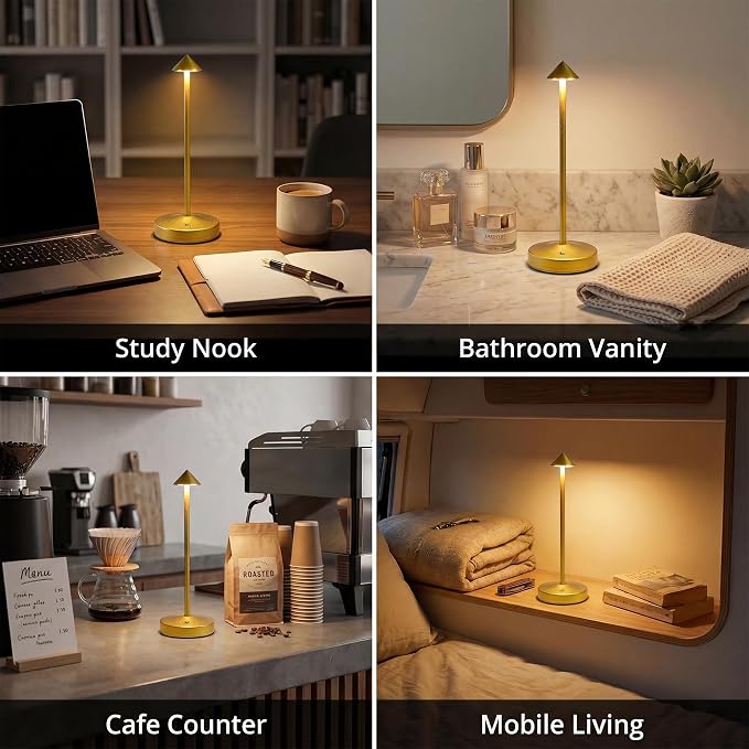 2 PACK Cordless Lamps,Battery Rechargeable Table Lamp,Portable Lamps,2 Level Brightness Dimmable Night Light,Minimalist Design,Cordless Table Lamps for Living Room/Restaurant/Couple Dinner(Gold)