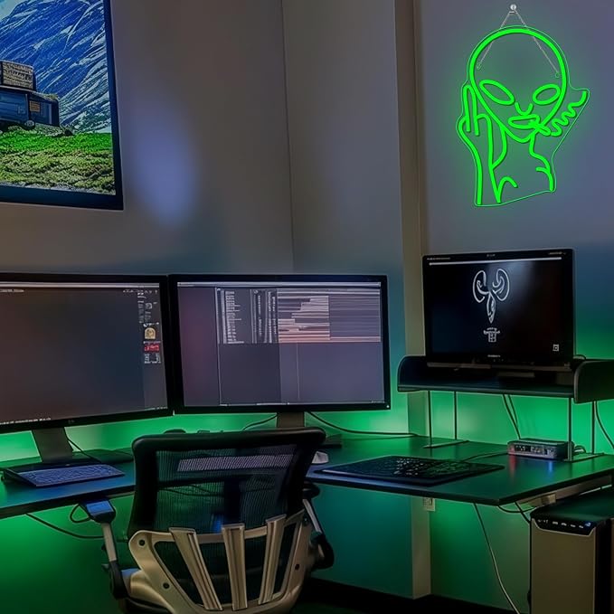 Green Alien LED Neon Signs for Wall Decor Shop Bar Pub Man Cave Game Room Decor Hip Hop Party Signs For Green Bedroom Wall Decor Birthday Party Funky Aesthetic Room Decor