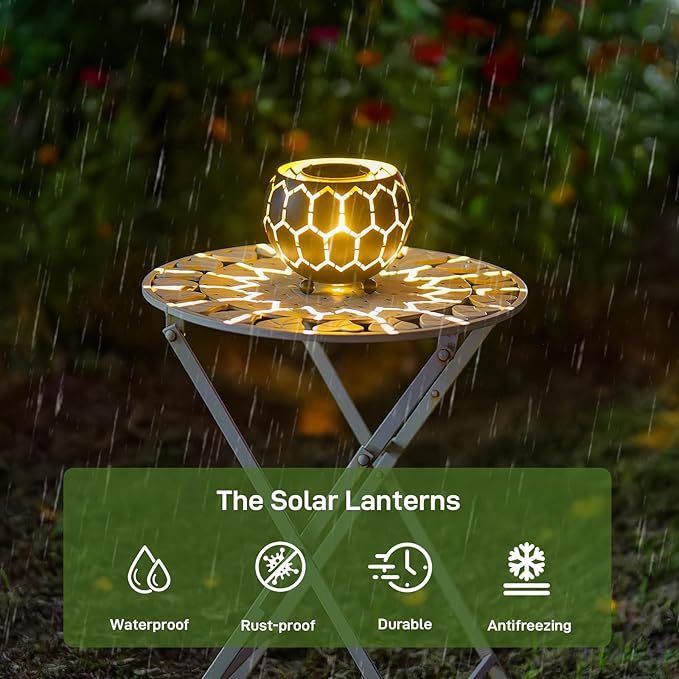 Solar Lanterns Outdoor Waterproof, Solar Lights for Outside Patio Porch Garden Tabletop Deco,2026 Gardening Lovers Mom Gifts(Grid)
