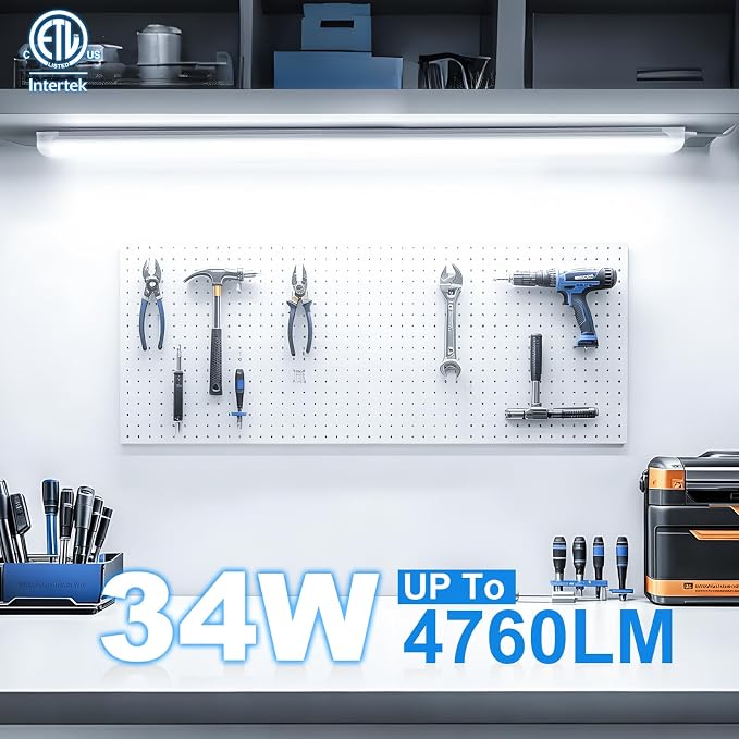 SHOPLED LED Shop Light 3FT, 34W 4760LM 6000K Cool White, V-Shape Linkable | T8 Integrated 3 Foot Tube Lights, LED Cabinet Lights for Workbench, Workshop, Basement, ETL Listed, ETL Listed, 4-Pack
