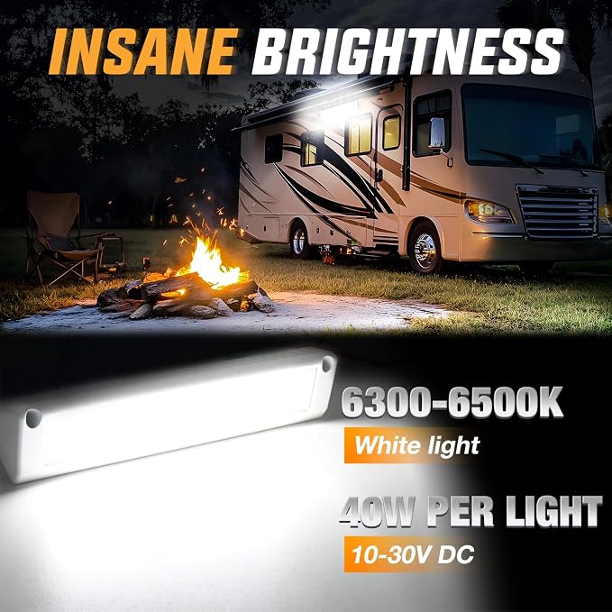 Nilight 1PC 13 Inch RV Exterior Light White Beam for RV Trailer Camper SUV | 1PC LED porch scene cargo light, white aluminum housing, 12V 24V waterproof for RVs trailers campers 5th wheels