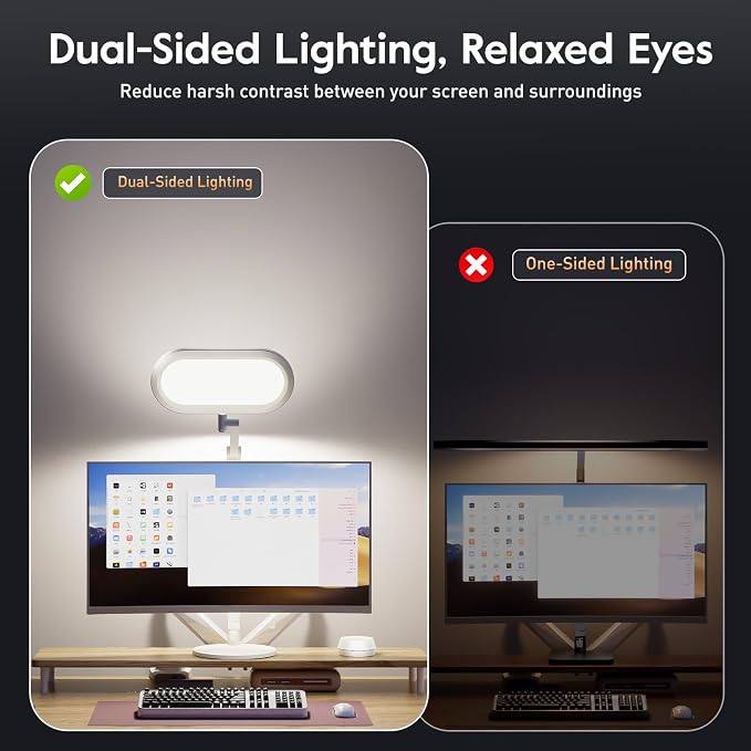 Premium LED Desk Lamp, Dual-Sided Soft Lighting with Knob Remote | Eye-Caring Diffused Light for Home Office, Video Conferencing, Zoom, Reading, Study, Craft, Stepless Dimming & Color, Memory